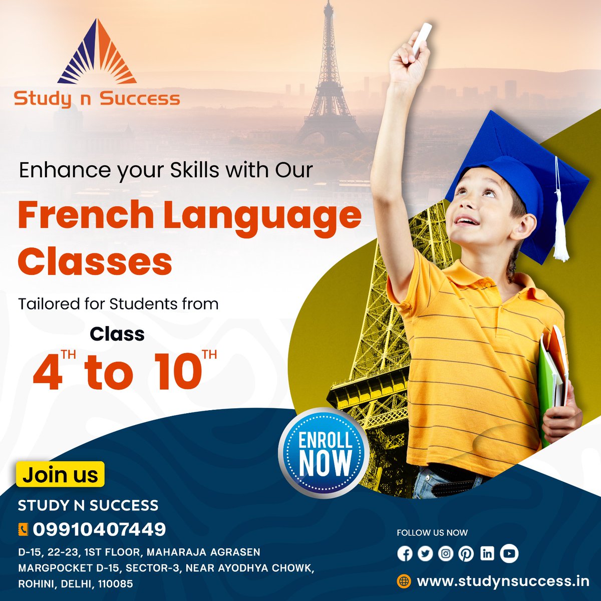 Are you ready to learn the beautiful language of French? 

We are thrilled to announce our new French language classes for students from 4th to 10th grade at Study N Success.

Contact Us
☎ 9910407449
🔗Visit: studynsuccess.in
#studynsuccess #newbatch #frenchlanguage