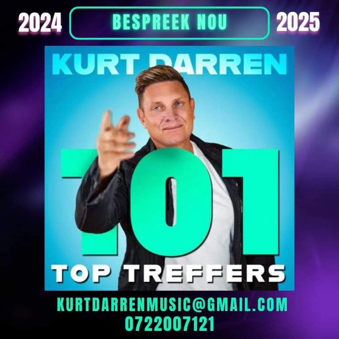 KURT DARREN Besprekings:- 🎙️🕺🎵 ➡️ kurtdarrenmusic@gmail.com 🤳 0722007121 @KurtOfficial @DUNAYNORTJE @SelectMusiek @SonyMusicAfrica @kykNETtv @kykNETNou @SouthAfricans_ @southafricanmag @BokRadio @jacarandafm @GrootFM @FmHarties