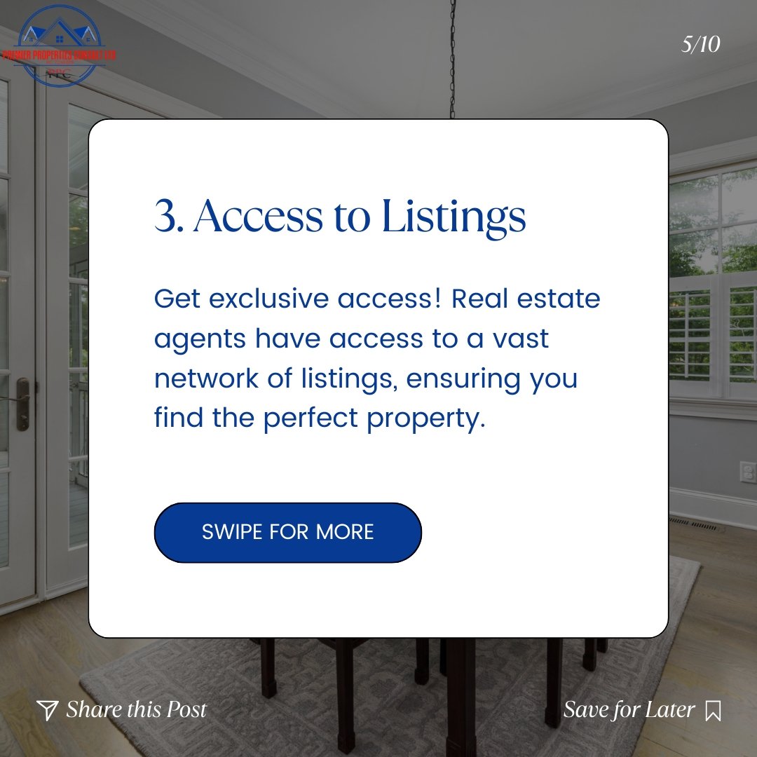 3: Access to listings 🏠 Professional agents have access to a wide range of listings, including exclusive properties not available to the public. They'll help you find the perfect home or buyer tailored to your needs. #RealEstate #PremierProperties