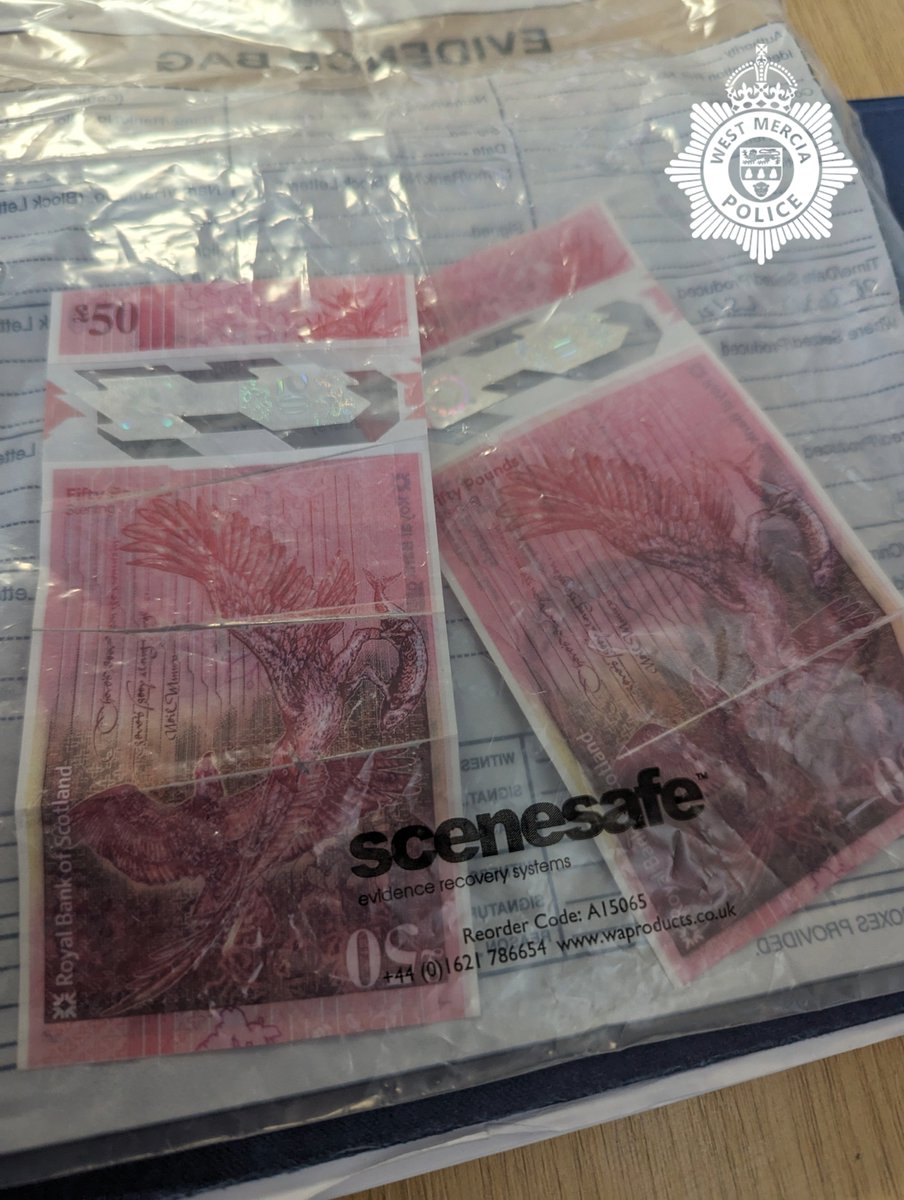 COUNTERFEIT BANK NOTES | This week, counterfeit £50 Royal Bank of Scotland notes have been used in our area. The offenders have made small value purchases at stores, paying with the forged notes and then receiving legitimate change in return. Please be vigilant.