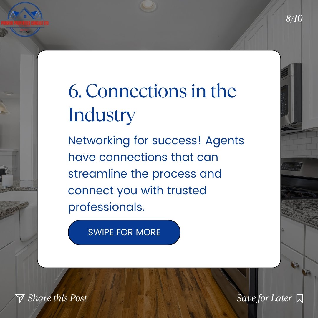 6: Connections in the industry 🤝 Professional agents have an extensive network of contacts in the industry, from lenders and inspectors to contractors and appraisers. Their connections open doors and streamline the process. #RealEstate #PremierProperties