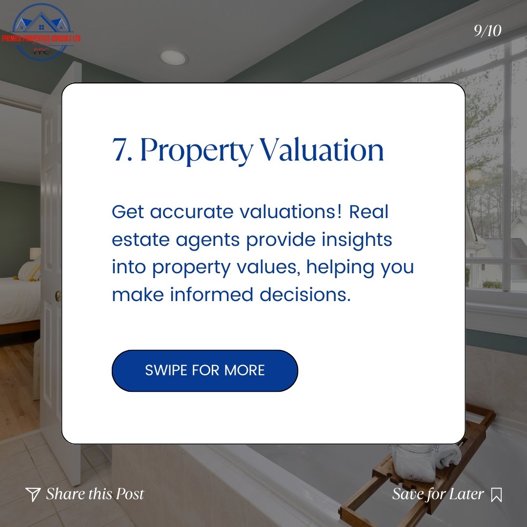 7: Property valuation 💰 Determining the true value of a property is crucial for buyers and sellers alike. Professional agents conduct thorough property valuations based on market data and trends, helping you make informed decisions. #RealEstate #PremierProperties