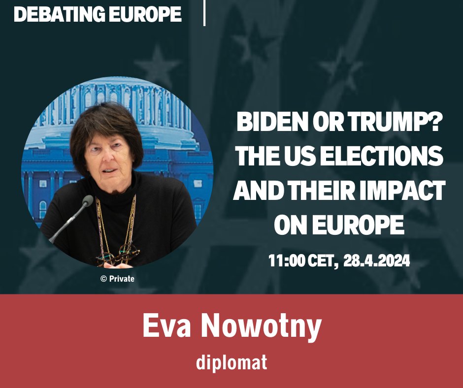 Our fourth speaker this Sunday is Austrian diplomat Eva Nowotny. This edition of the Debating Europe series will cast a glance across the Atlantic and focus on the upcoming presidential elections. iwm.at/event/biden-or… @erstefoundation @derStandardat @burgtheater