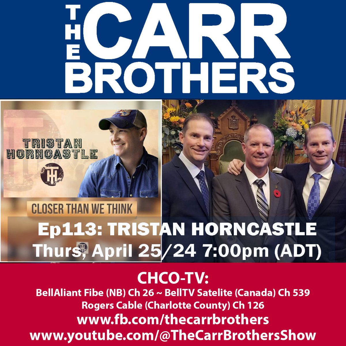 Ep113. Live tonight @THorncastle - @CCMAofficial nominee and @ecmaofficial winner. He'll be chatting and singing some tunes including his new release Closer than We Think. On @chcotv our fb page, youtube and podcast. @jodyRcarr @jeffcarr4nms @Vicki_Hogarth @chadingraham