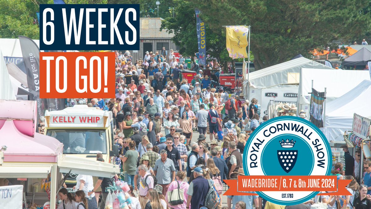 Today in 6 weeks time, we will be opening the gates for Day 1 of the 2024 Royal Cornwall Show. Not got your tickets yet? You can buy them online and get in 90mins before the public! 🎟🎟 ----> bit.ly/RCSTickets2024