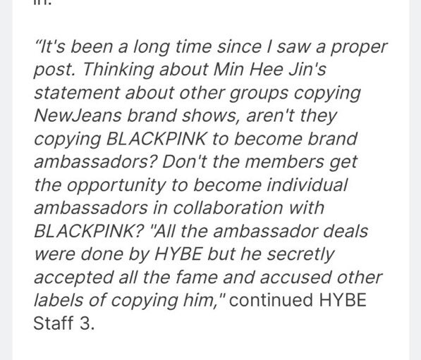 CEO of Ador Hybe Min Hee jin has exposed hybe with confirmed proofs at her press conference saying that New Jeans Brands deals were paid by Hybe to copy and compete with #Blackpink. She also said that Hybe tried to crush the career of Aespa and Ive.