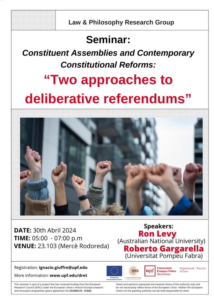 Almost 2 years ago, I travelled to @ANU_Law for a doctoral stay hosted by @RonWLevy. Next week, he will be here at @DretUPF for this seminar coordinated with those who were my thesis advisors: @Rgargarella & @jlmarti2075! Join us for what promises to be a great discussion!