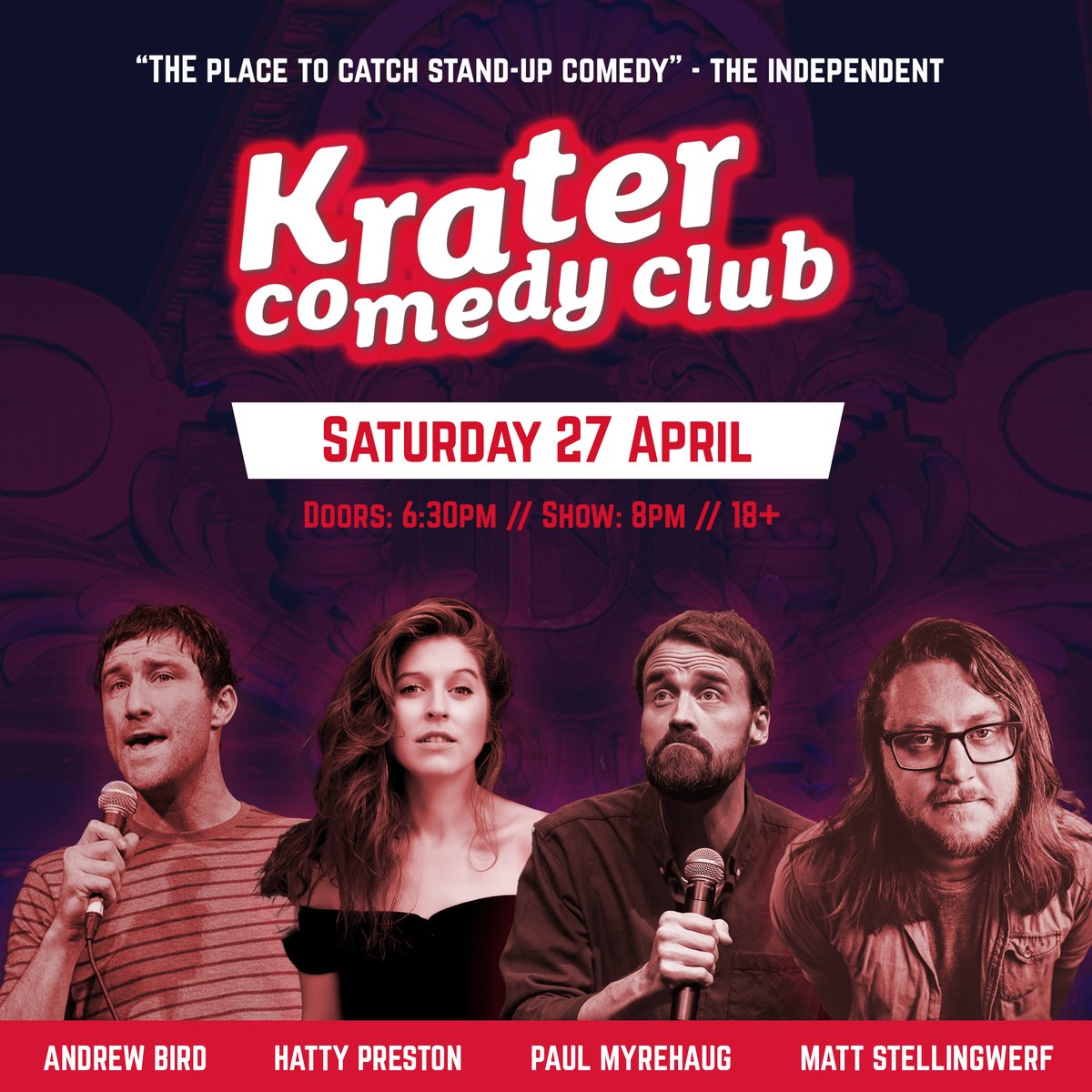 Coming up this Saturday at #KraterComedyClub, we’ve got audience favourite Andrew Bird (@a_tweety_bird), London-born/Chicago-built comedian Hatty Preston, the award-winning @PaulMyrehaug and “erudite satire superstar” MC @M_Stellingwerf! 🤩 🎟️ Book now: komediabath.co.uk/krater-comedy-…