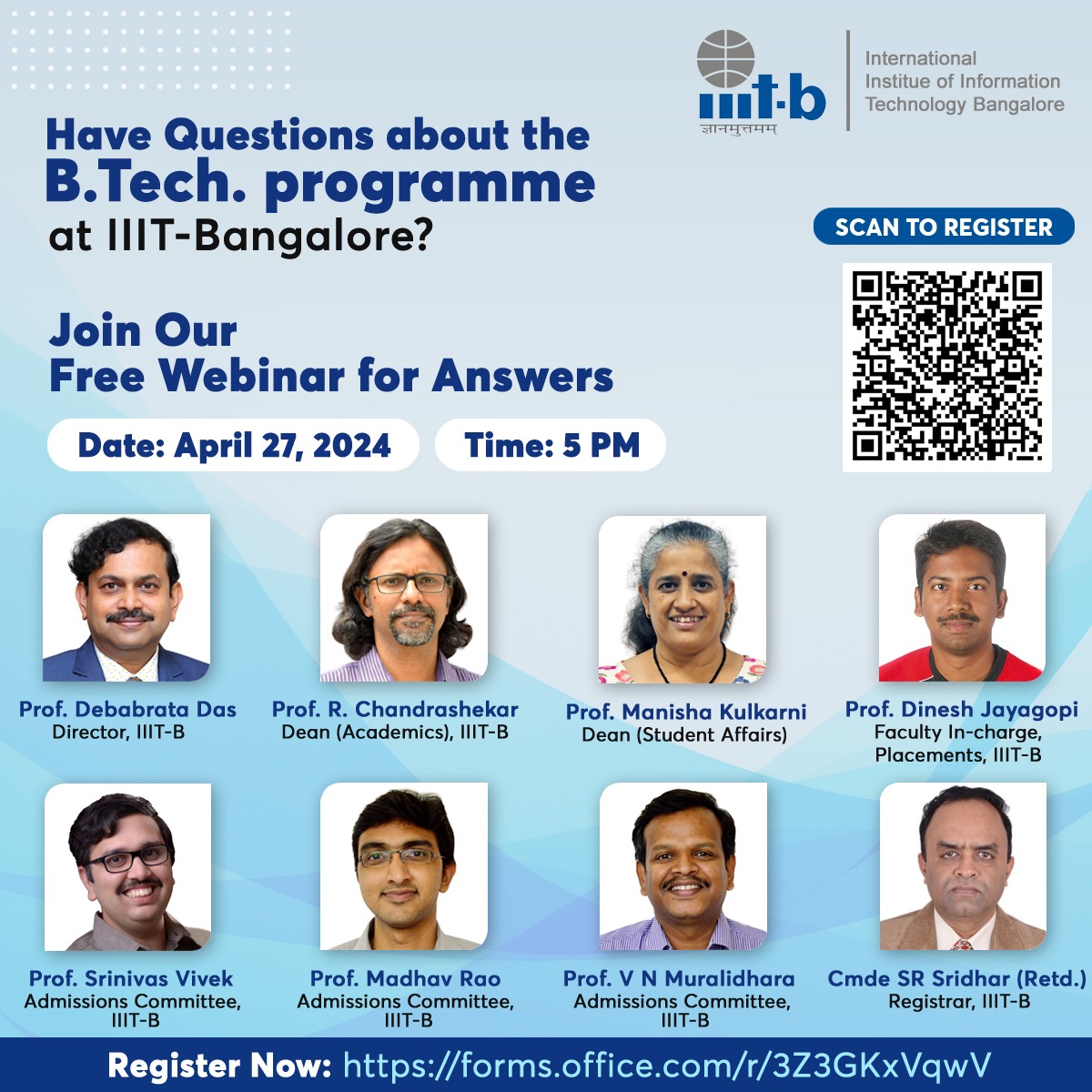 Have Questions about the B.Tech. programme at IIIT-Bangalore? Join Our Free Webinar for Answers Date: April 27, 2024 Time: 5 PM Register Now: forms.office.com/r/3Z3GKxVqwV About B.Tech. programme: iiitb.ac.in/courses/btech-… #IIITB #IIITBangalore