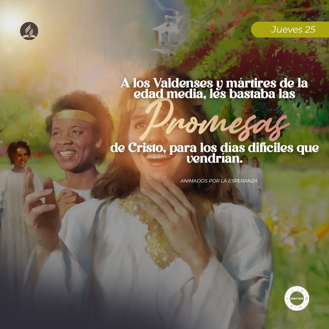 *#LESadv – Jueves 25 de abril*

*ANIMADOS POR LA ESPERANZA*

A los Valdenses y mártires de la edad media, les bastaba las promesas de Cristo, para los días difíciles que vendrían.

#Proyecto100
#Maná2025
¡Vamos juntos y #CONECTADOS para hacer DISCIPULOS!