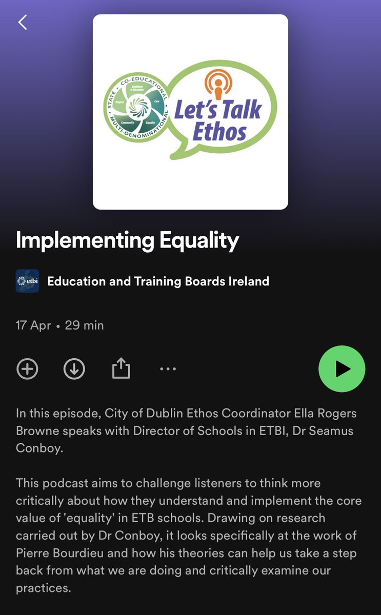 This is a podcast from Education and Training Boards Ireland. Episode 6 of our Let’s Talk Ethos Podcast– Implementing Equality is now live. It is a valuable insight into how we support the core value of equality. open.spotify.com/episode/7nPOXm…