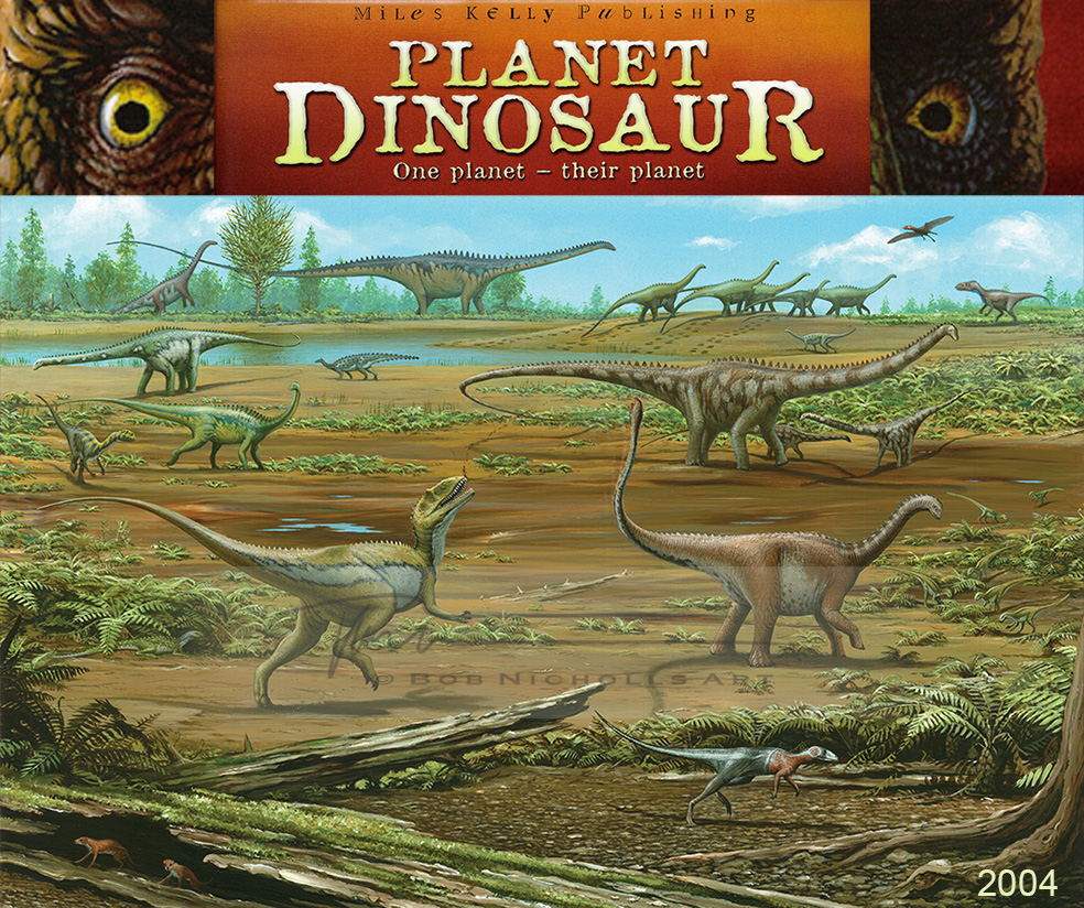 My 25 years of palaeoart chronology... I illustrated several books in 2004. One of them was PLANET DINOSAUR, by Steve Parker & Miles Kelly Publishing. I will post the 5 main paintings throughout today. Second: Early-Mid Jurassic. #SciArt #SciComm #Dinosaurs #PalaeoArt #PaleoArt