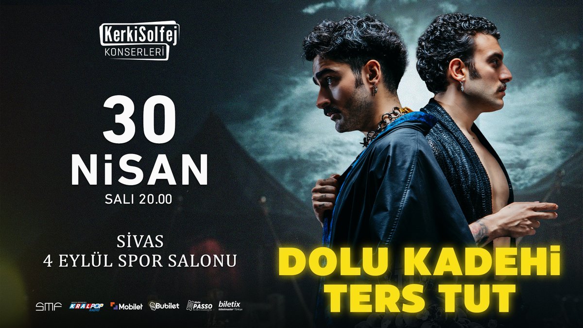 🎵🎤🎵 Dolu Kadehi Ters Tut, 30 Nisan'da Sivas 4 Eylül Spor Salonu’nda sahnede! Bilgi: 0850 205 10 20 @KerkiSolfej @DoluKadehiTT #dolukadehiterstut #kerkisolfej #konser #kralmüzik