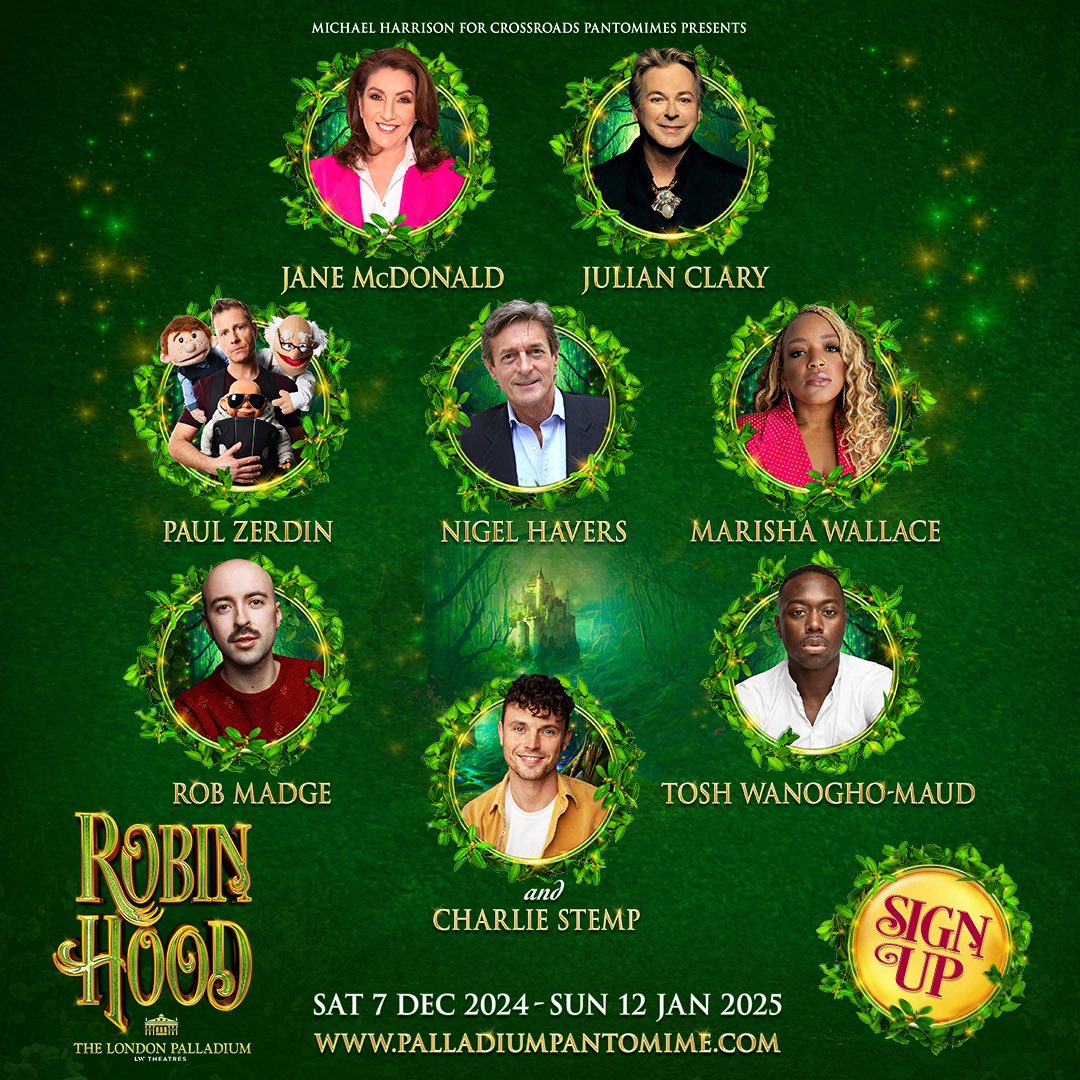 Did you hear? @PalladiumPanto returns to the #WestEnd for a 9th year with #RobinHood, starring @TheJaneMcDonald as Maid Marion & @JulianClary as Robin Hood, plus MT faves @Charlie_Stemp @T0SHEE @marishawallace & @Rob_Madge @XRoadsPantos @MHARRISON_ENT musicaltheatrereview.com/jane-mcdonald-…