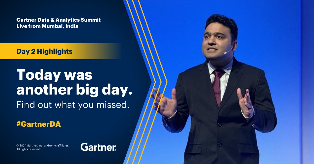 Missed Day 2 of #GartnerDA? Take a look at highlights from the day, including: ✅ Data-driven change management for business impact ✅ How #GenAI is changing the D&A field ✅ #Data products best practices Learn more in the Gartner Newsroom: gtnr.it/43PjAod #Analytics