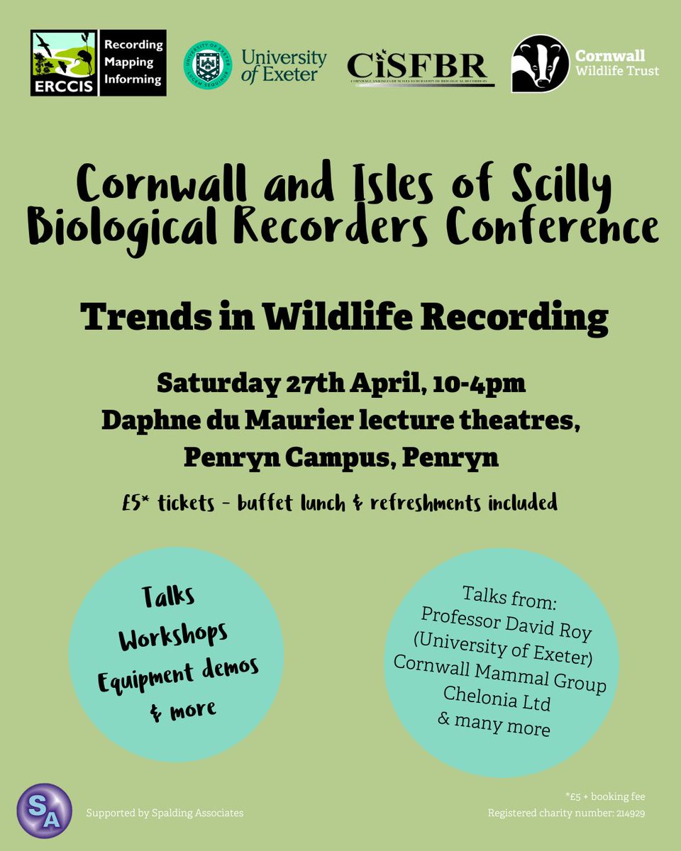 Calling all those interested in wildlife recordings! 📣 Join your fellow wildlife recorders at our inaugural Cornwall Recorder's Conference this Saturday 27th April, 10am-4pm at the Penryn Campus, as we discuss trends in recording. Book your place 👉 buff.ly/3xSsWDT