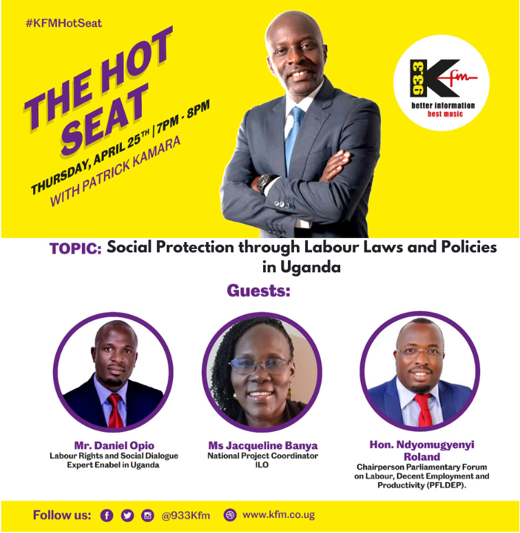 The conversation on #socialprotection doesn’t end here! Be sure to tune in to @933kfm 📻 during the #KFMHotSeat hosted by Patrick Kamara tonight at 7-8pm as we delve into labour laws and policies that promote decent work in Uganda. #EnablingChange