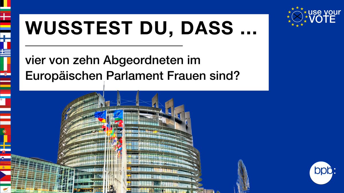 Seit der ersten Direktwahl zum #Europaparlament (EP) hat sich der Anteil der weibl. Abgeordneten mehr als verdoppelt. Mit einem Frauenanteil von rund 40% liegt das EP über dem europaweiten Durchschnitt aller nationalen Parlamente.
#UseYourVote #NutzeDeineStimme
