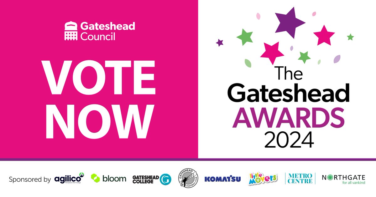 Don’t forget to vote for your Gateshead Awards 2024 winners. Our awards undoubtedly showcase the amazing contribution being made by individuals and organisations across the borough. Find out more and vote for your winners at gateshead.gov.uk/gatesheadawards