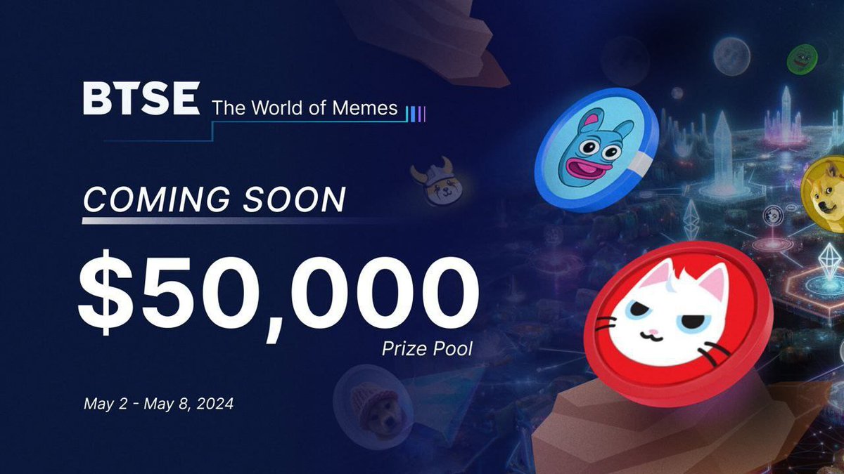 😇 @BTSE_Official 50,000 meme coins airdrop to traders who trade meme coins from May 2-8 1. Trade at least 300USDT worth of meme coins - the more you trade, the more airdrop you win 2. Bonus airdrop to new @BTSE_Official BTSE traders Register and join the trade link,