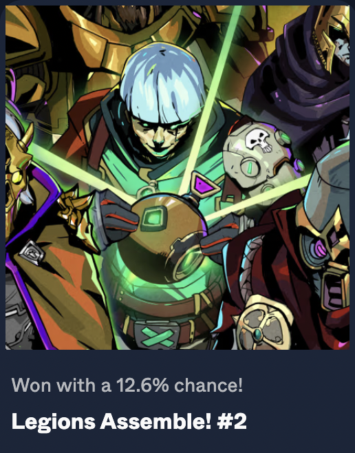 sjcpapa's tweet photo. I just redeemed my Gems and received Legions Assemble! #2 on @Treasure_DAO #magicofplay https://t.co/KZlGxvfobA