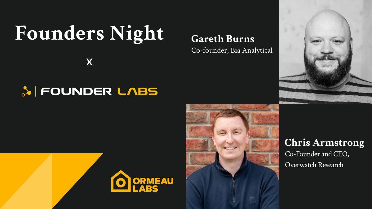Next Thursday, we will be joined by Gareth Burns and Chris Armstrong to discuss a new accelerator programme @joinfounderlabs for NI based start ups @ormeaubaths. Don't miss out! Tickets still available - buff.ly/3UcDHc #FoundersNight #StartupNetworking
