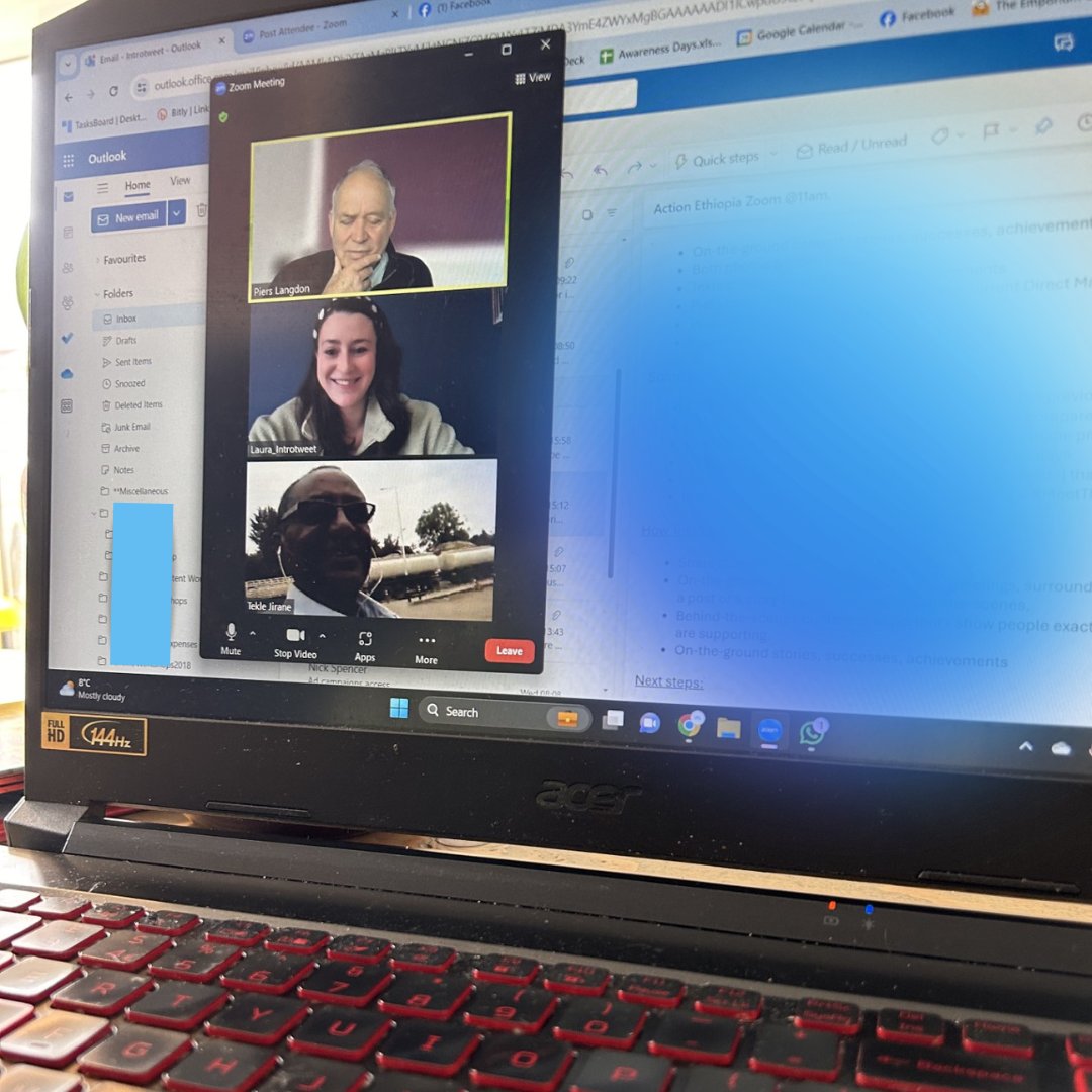 An Introtweet first this morning, Laura had a Zoom call with attendees in Ethiopia! 💛❤️💚 We're working closely with Action Ethiopia currently, looking to support them with using Social Media to increase their community, support & ultimately their donations! #CharitySupport