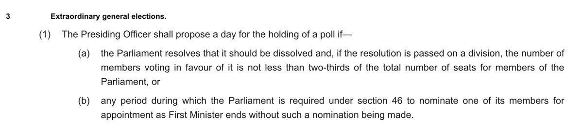 Your periodic reminder that an extraordinary general election only occurs at Holyrood if a) 2/3 MSPs vote to dissolve the Scottish Parliament or b) the office of First Minister is unfilled after 28 days… 1/2