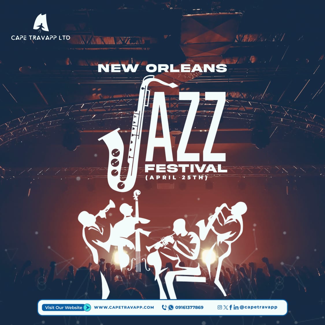 Feel the rhythm and soul of the New Orleans Jazz Festival today! 🎶🎷 

#NOLAJazzFest #musicmagic
#explorefrance #francetravels #paris #louvre #capetravels #capetravapp #packages #travel #instatravel #holiday #holidayfun #vacation #trip #tourism #group #destinationearth