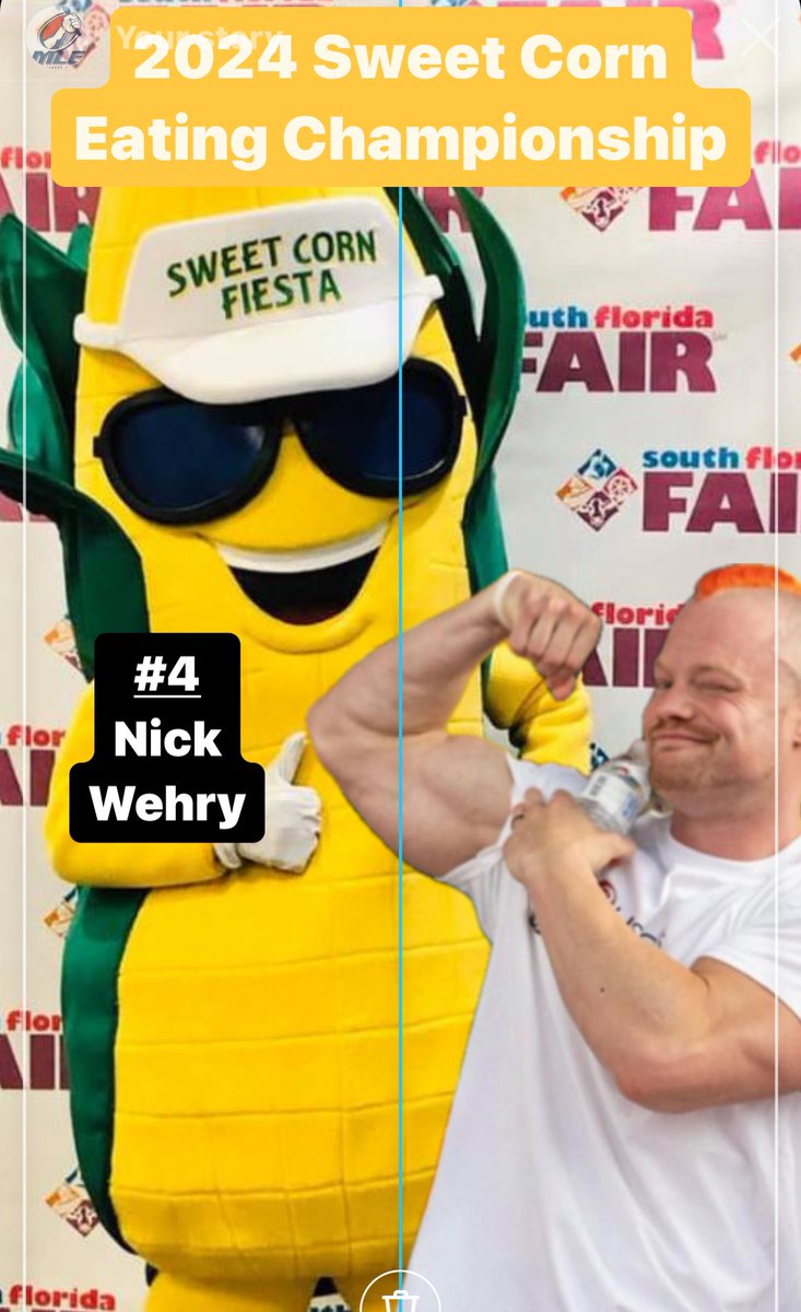 Our next competitor in the 2024 Sweet 🌽 Eating Championship… @NickWehry ! #4 ranked eater found the perfect workout fuel in the sugar and water filled delicious Florida sweet corn! Collecting niblets like Thanos collects infinity stones. Will he be the 2024 corn king?