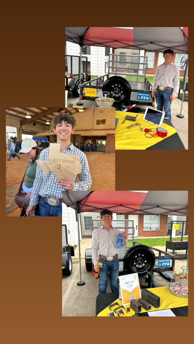 georgetownffa's tweet photo. Great day today at the Blinn Ag Mech show!

Caden - 1st with trailer &amp; Division Reserve Champion 

Riley - 2nd with BBQ pit

Cade - 3rd with BBQ pit

Carl - 3rd with flat bed

Mason - 3rd with fire pit

@GeorgetownHS @Mr_B_Johnson @DavinVogler @CTEShrek @GeorgetownISD https://t.co/tAxV5xZbxr