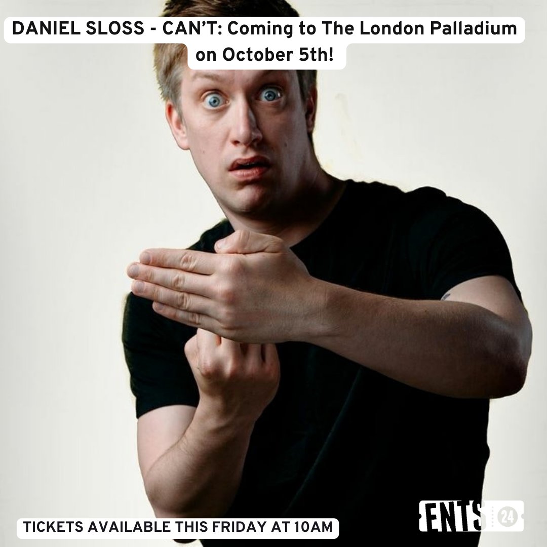 🎤 Get ready to laugh till you cry! 😂 @Daniel_Sloss is back with his 12th solo show, 'CAN'T,' hitting @LondonPalladium this October! 🌟 Tickets drop TOMORROW at 10am sharp! ⏰ 🎟️ ents24.com/london-events/… #DanielSloss #LondonPalladium #Comedy #standupcomedy #livecomedy