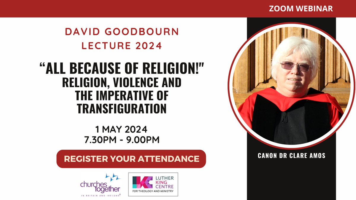 NEXT WEEK! David Goodbourn Lecture 2024 Dr Clare Amos “All because of religion!” Religion, violence and the imperative of transfiguration Webinar 1 May, 7.30-9pm Explore how to make sense of the complex relationship between religion and violence: ctbi.org.uk/david-goodbour…