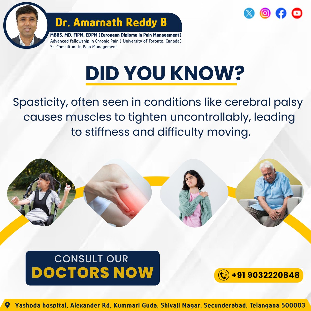 Feeling trapped in your own body due to spasticity is incredibly painful. Imagine muscles tightening uncontrollably, making every movement a struggle. But there's hope. At Dr. Amarnath Reddy B's Pain Management Department, we understand this agony.

#musclestightening