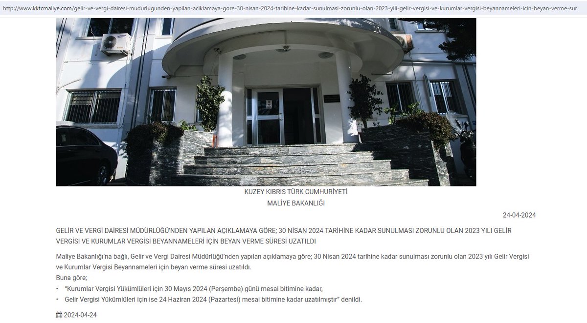 #MuhasebeYanginYeri
Kıbrıs Maliye Bakanlığı'nın Gelir ve Kurumlar Vergisi Beyannamelerini 1 ay Uzattığını biliyor musunuz? 
<a href="/HMBakanligi/">T.C. Hazine ve Maliye Bakanlığı</a> Neyi Bekliyorsunuz acaba?
Bakın nedenlerini meslektaşlarımız sizlere tek tek sıralayacak. 
Sirküleri bekliyoruz!!!
kktcmaliye.com/gelir-ve-vergi…