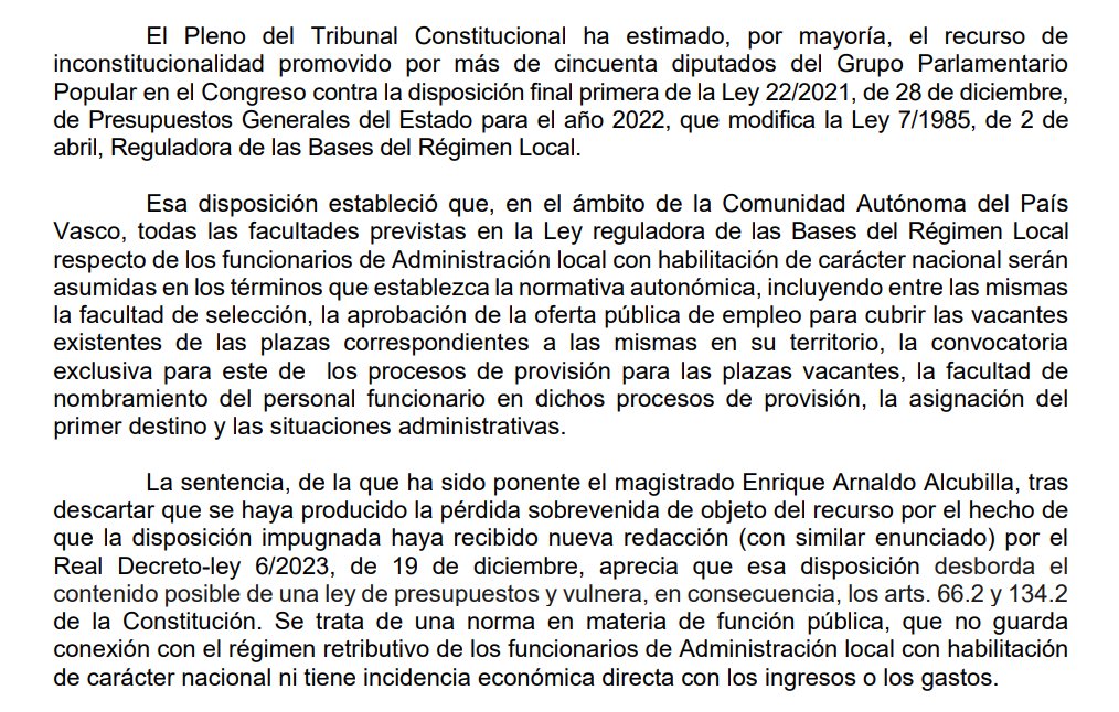 beatrizmorenose's tweet photo. El @TConstitucionE declara inconstitucional y nulo un precepto de la #LPGE2022, que modifica la #LRBRL.
#FHCN
https://t.co/GRuOGBoLKV https://t.co/BXavxbe9xd