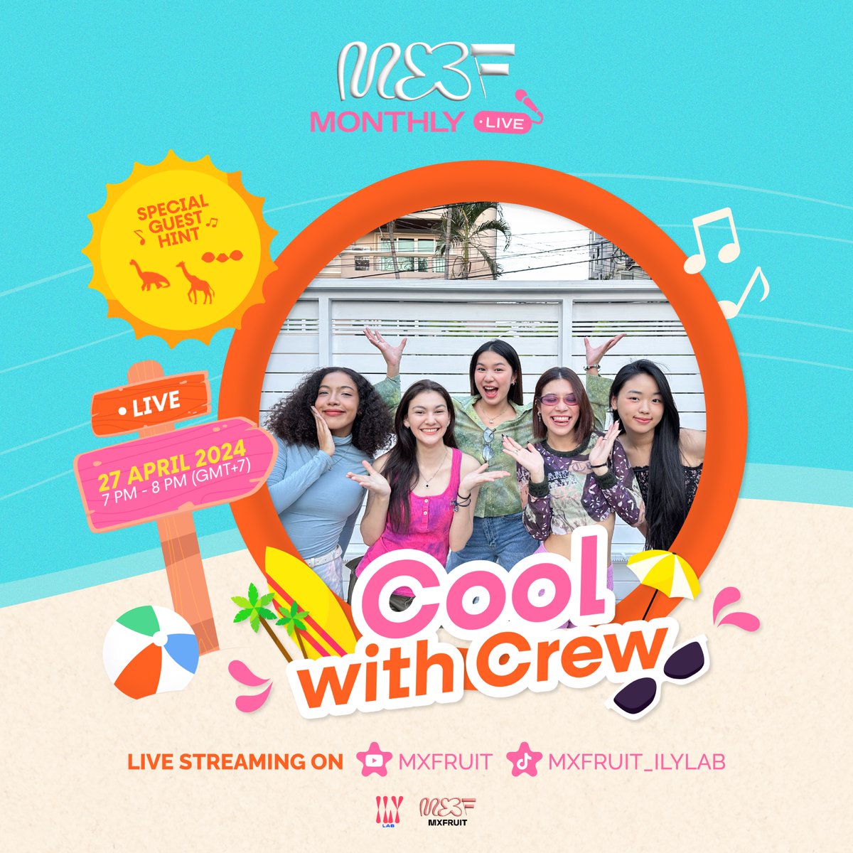 MXFRUIT MONTHLY LIVE
“Cool with Crew”🥤⛱️

Summer นี้ ชวน Smoothies มาฟังเพลงเพราะ ๆ ดับร้อน จากพวกเราและแขกรับเชิญสุด Exclusive! รอติดตามกันน้าา⚡️🙌

🎙️ 27.04 l 7PM - 8PM (GMT+7)

YouTube : MXFRUIT
TikTok : MXFRUIT_ILYLAB

#MXFRUITmonthlylive
#MXFRUIT
#ILYLAB #TADAEntertainment