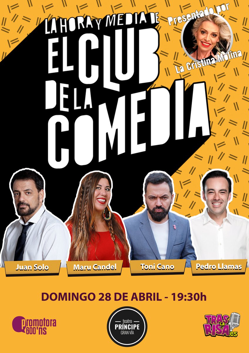 ¿Sin planes para este FINDE? ¡Ven a ver #LaHoraYMediaDeElClubDeLaComedia al #TeatroPríncipeGranVía de #Madrid! 🎉 Con nuestrxs cómicxs las risas están más que garantizadas. 😂 ¡Que no te lo cuenten! 👉bit.ly/Club-MAD #MonólogosTrasLaRisa #teatro #humor #ocio #cómicos