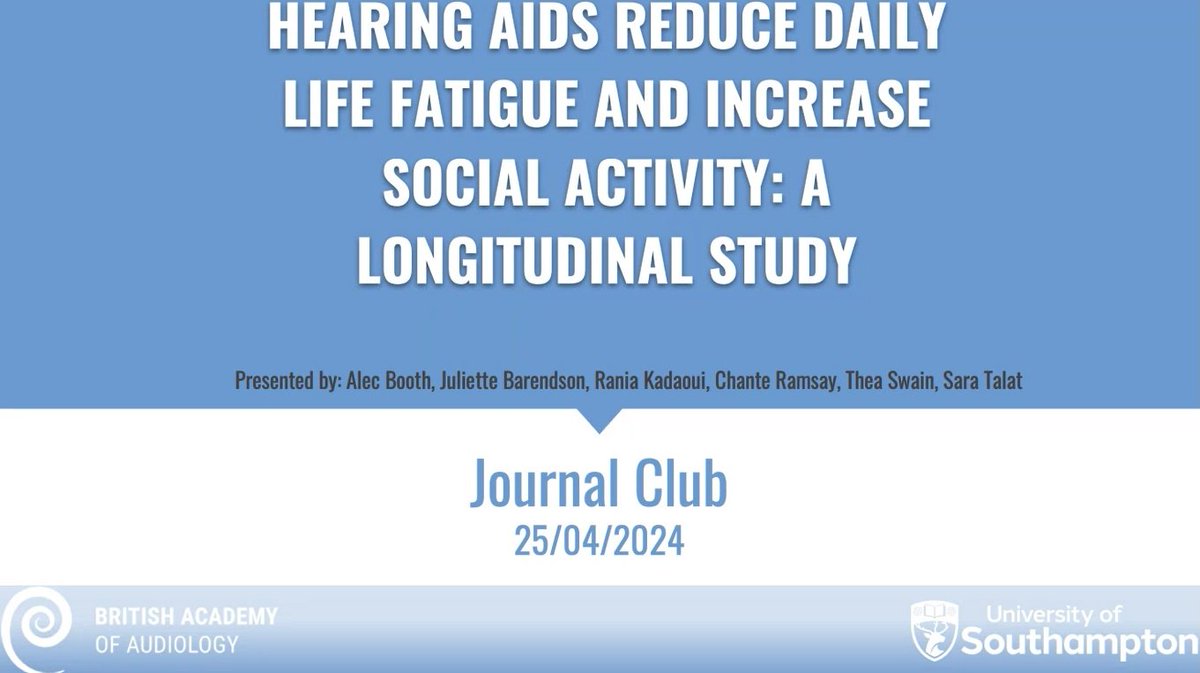 Journal Club #2 with the @BAAudiology Early Professionals team & @audiology_soton. @RebeccaJIoM & students presenting today - lots of important take home msgs to support #Audiology patients🦻 🎉 Our final BAA/UoS collaborative journal club series takes place next month! #Audpeeps