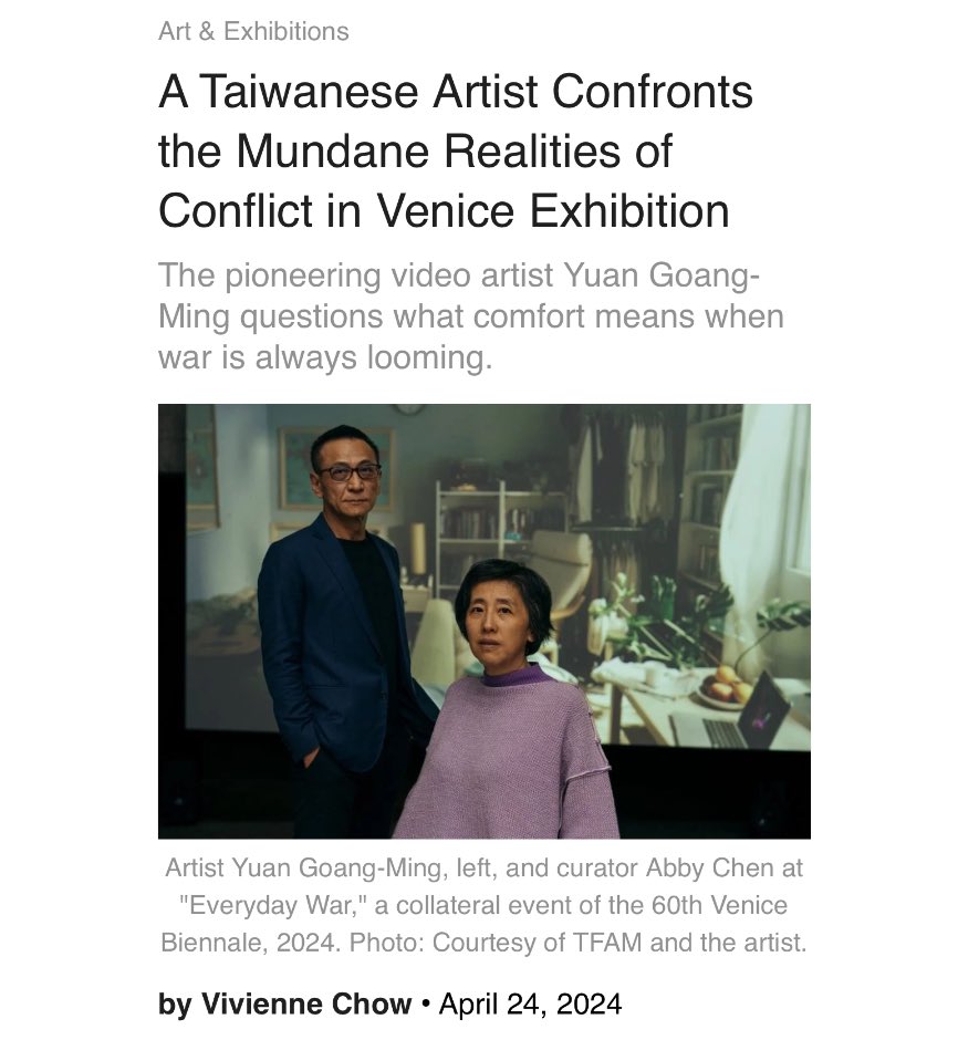 Read my @artnet report on Taiwan’s collateral event @la_Biennale “Everyday War”—“Set against the backdrop of current large-scale military conflicts and geopolitical tension both in Asia and around the globe, the exhibition isn’t just telling Yuan’s story or even a Taiwan story.”