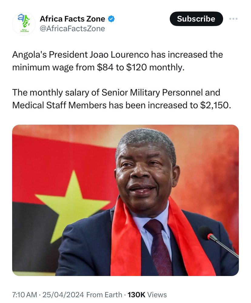 this is Angola, but in Ghana minimum wage is 450cedis monthly. they’ve failed us.