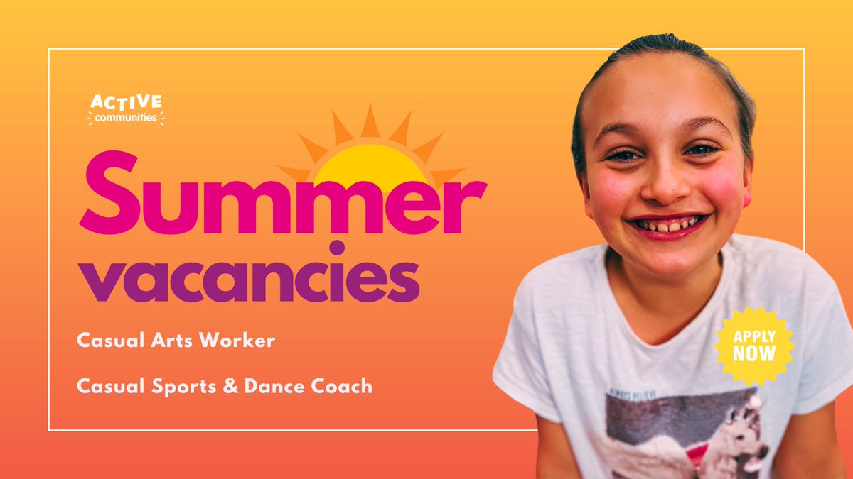 📢 We're Hiring! 📢 Over #Summer, our @ActveCommunties team are running various children's activities ☀️ The team are looking to recruit casual staff to assist in the delivery of arts, physical activity, games & sports. Application deadline: 12 May. buff.ly/3whV7ey