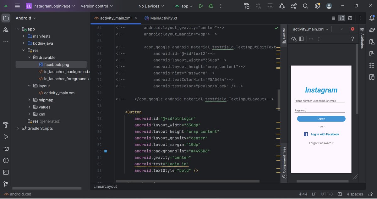 afreenabegum74's tweet photo. ✅Just gave the Instagram login page after Android Studio update!  Previously hours of work, now completed in just 1 hour!  Feeling motivated for more advanced concepts ahead! 
@saumya1singh 🌟 

#codewith_afreen #30DaysOfAppDev https://t.co/HiJ4i6BAUv
