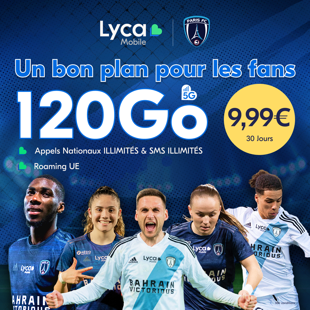 Lyca Mobile est partenaire du Paris FC ! 🎉 Profitez de notre offre exceptionnelle : 120Go pour seulement 9,99€. C'est le moment de soutenir votre équipe tout en restant ultra-connecté ! ⚽📲   utm.io/ugRBw
#LycaMobileFrance #ParisFC #partenariat