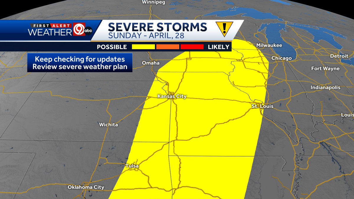 ⚡The severe potential continues over the weekend with a relatively higher risk of severe weather on Saturday compared to Sunday. #MOwx #KSwx @kmbc