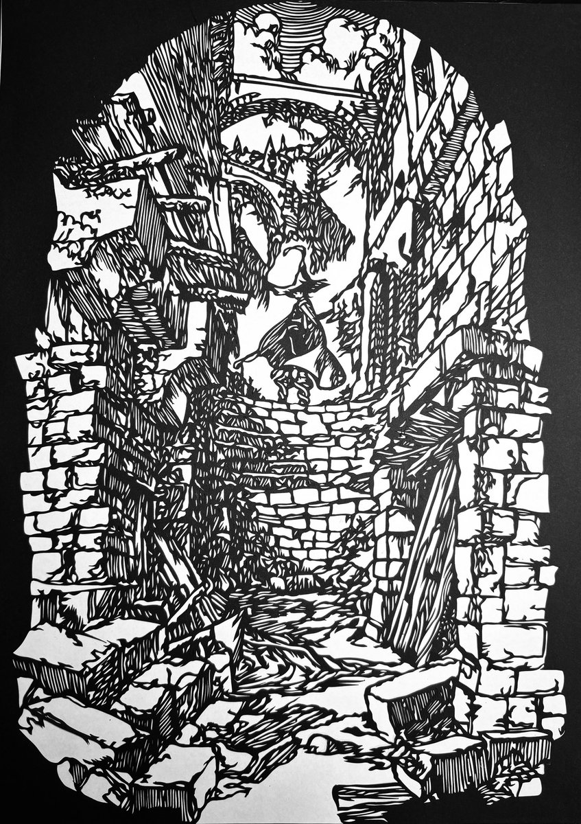 【71話扉絵(episode 71cover art】
とんがり帽子のアトリエより
第71話の扉絵を切り絵にしました♪

paper cutting of episode 71 cover art from the atelier of witch hat!

#切り絵 
#とんがり帽子のアトリエ 
#クスタス
#Δ帽子　#扉絵
#atelierofwitchhat 
#witchhatatelier
#papercuttingart