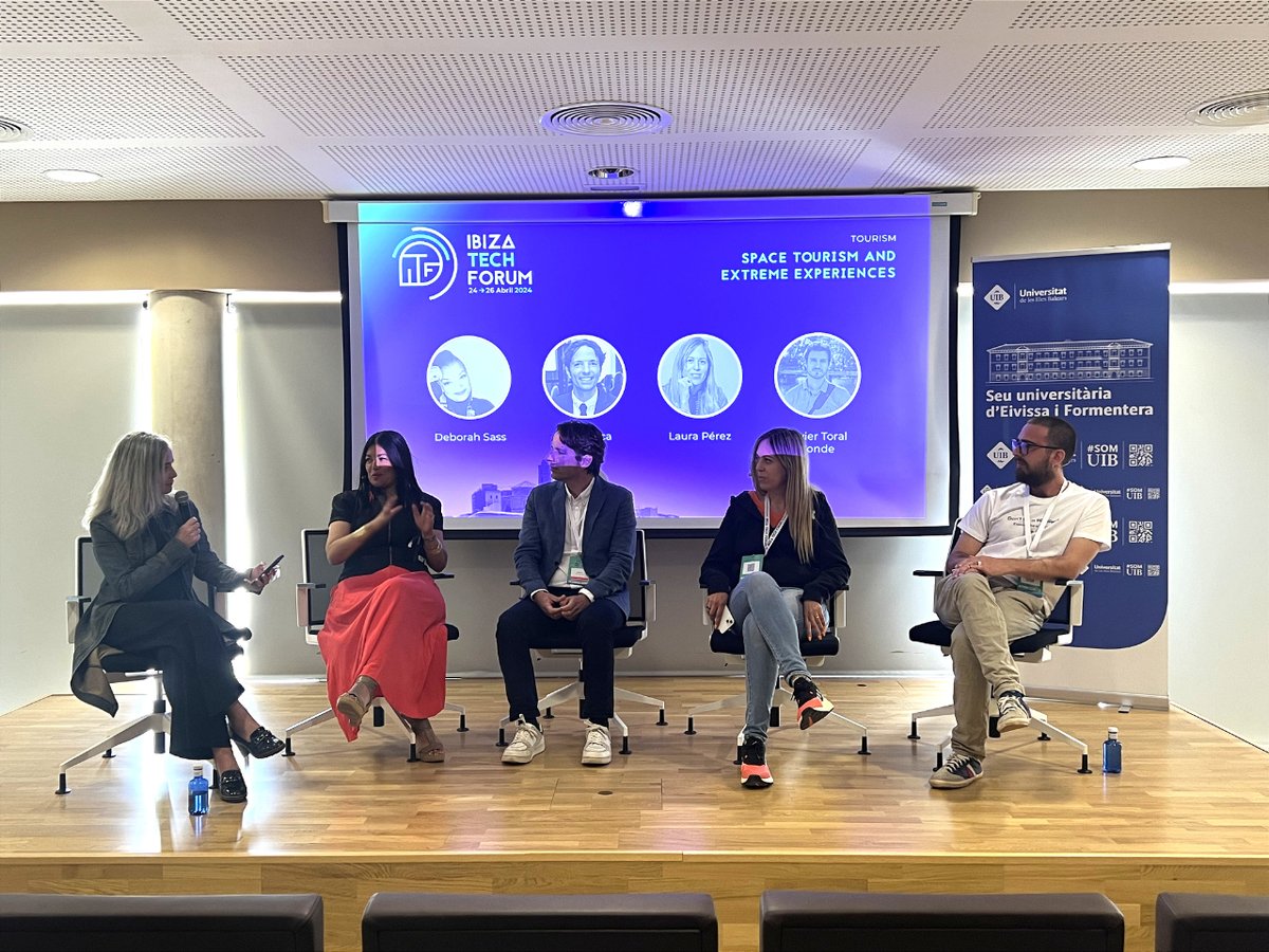 '#SpaceTourism and extreme experiences' moderated by @evaballarin, interviewing Deborah Sass, Founding Partner of Space Hero; Joan Roca CEO & Founder at Essentialist; Laura Pérez CM at WeRoad and Javier Toral Founder & CEO at Artgonuts. 

@Ibiza_Travel 

#IbizaTechForum