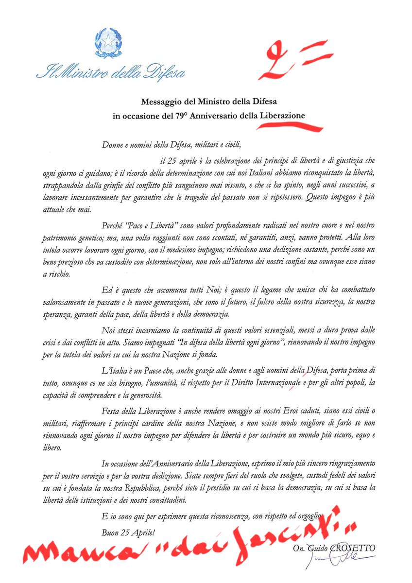 @MinisteroDifesa @GuidoCrosetto @SM_Difesa @segredifesa @Esercito @ItalianNavy @ItalianAirForce @_Carabinieri_ @Difesa_Servizi