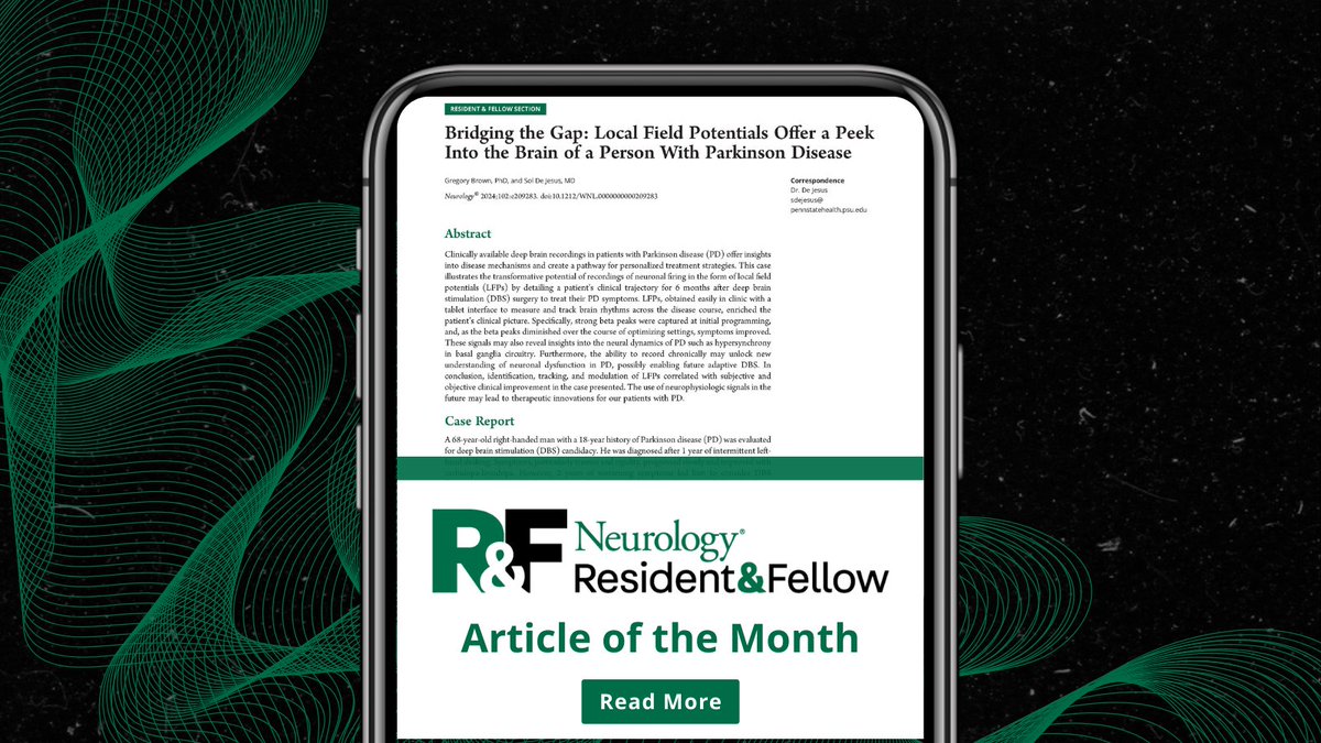 Each month, the #NeurologyRF editorial board selects their favorite article for the month. Read the current pick, 'Bridging the Gap: Local Field Potentials Offer a Peek Into the Brain of a Person With Parkinson Disease,' by Brown and De Jesus: bit.ly/4cLFexR