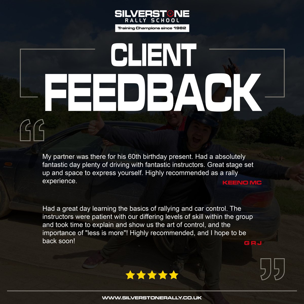 Take a look at what our customers have to say about their experience with Silverstone Rally School!

#SilverstoneRally #SilverstoneRallySchool #Rallying #GoRallying #RallyDriving #FeedbackFriday #CustomerReviews #Silverstone #UK